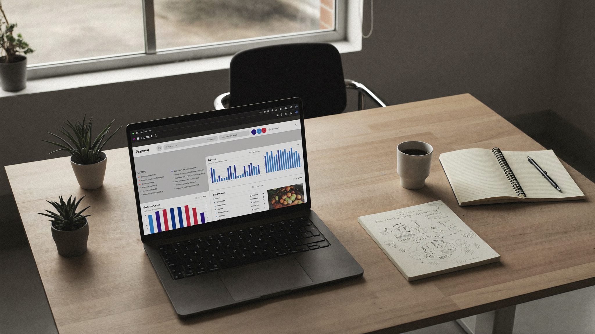 Spațiu de lucru cu laptop pentru marketing digital, echipa Nurbelox